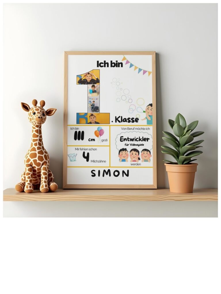 Individualisiertes Poster im Rahmen auf Regal im Kinderzimmer Mockup